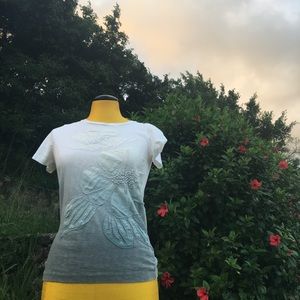 J. CREW floral appliqué embellished ombré tee